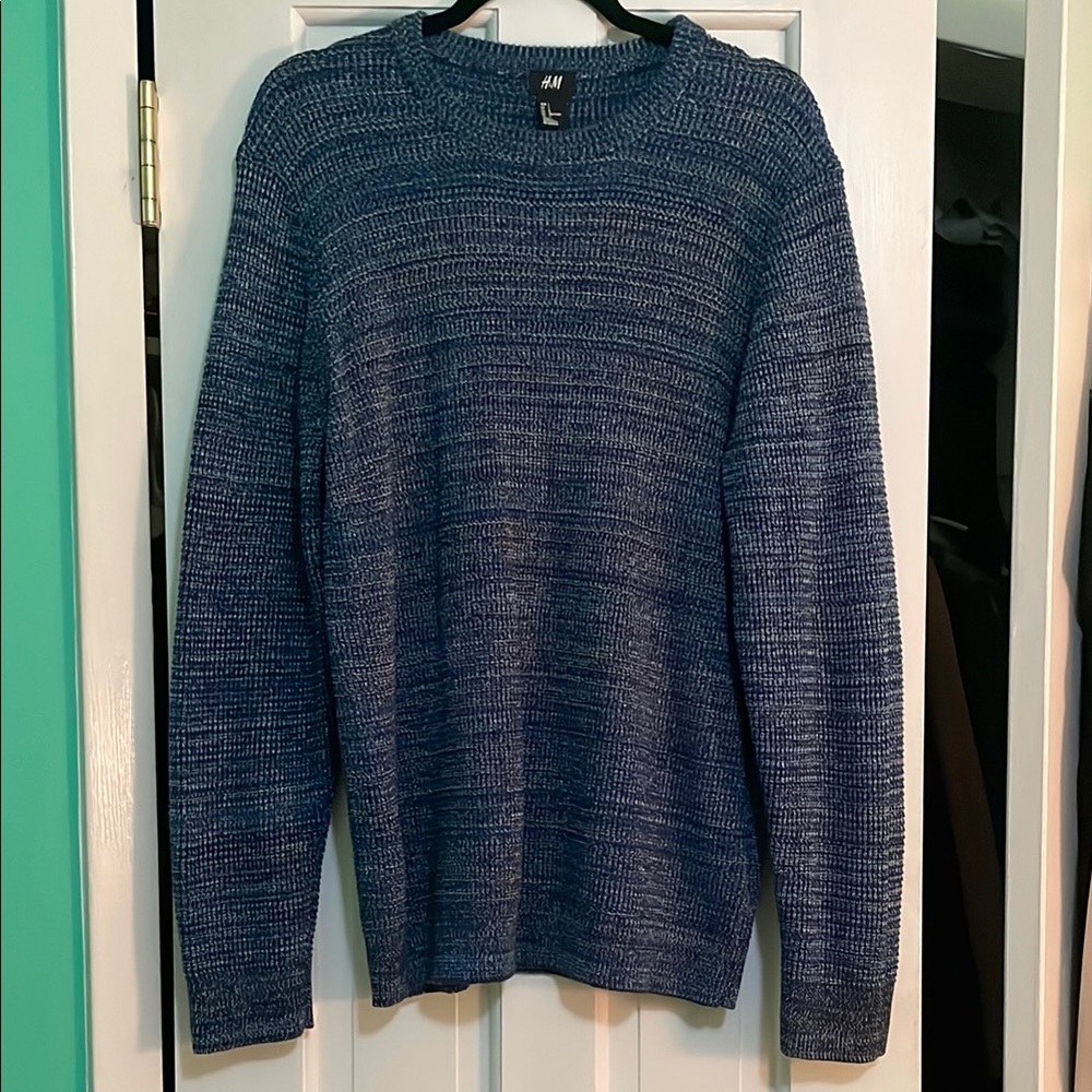 H&M Blue Crewneck Sweater with Heathered Texture